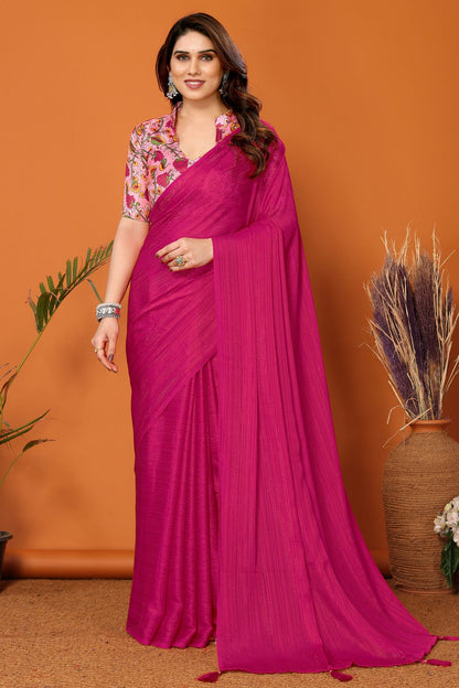 Pink Colour Polyester Printed Saree