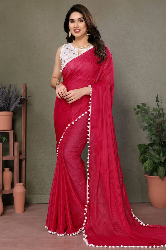 Pink Colour Polyester Saree