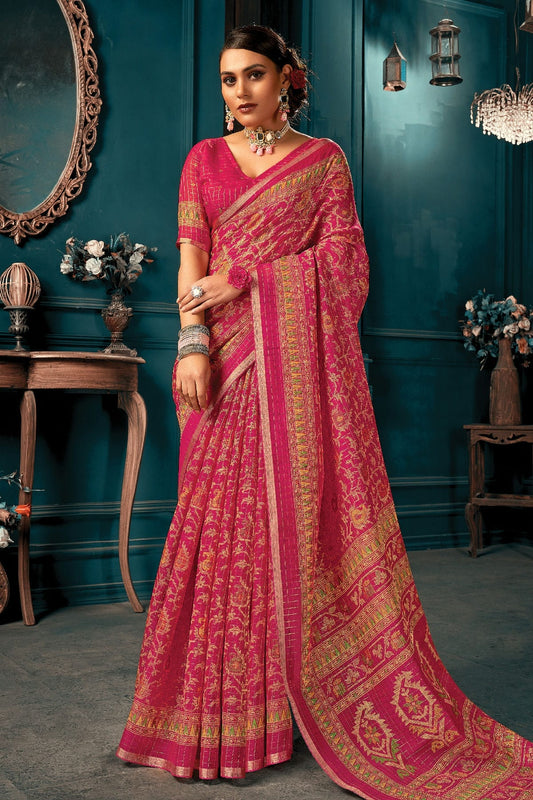 Pink Colour Printed Work Cotton Saree