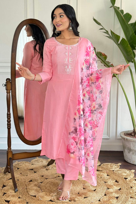 Pink Colour Rayon Slub Stitched Salwar Suit