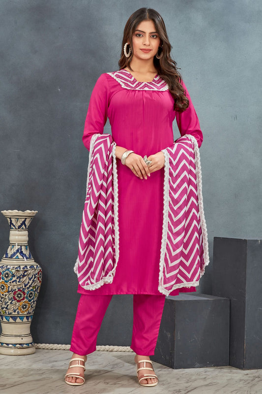 Pink Colour Rayon Stitched Salwar Suit