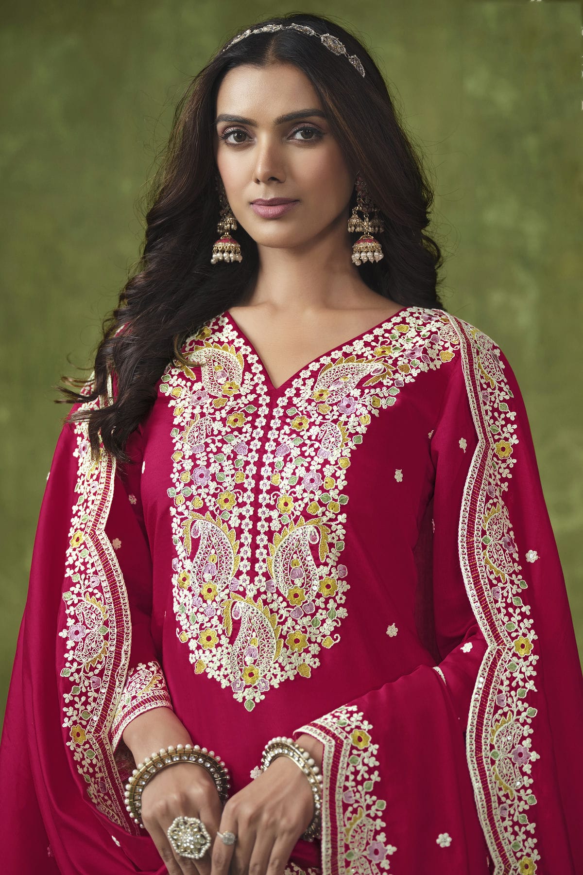 Pink Colour Roman Silk Patiala Suit