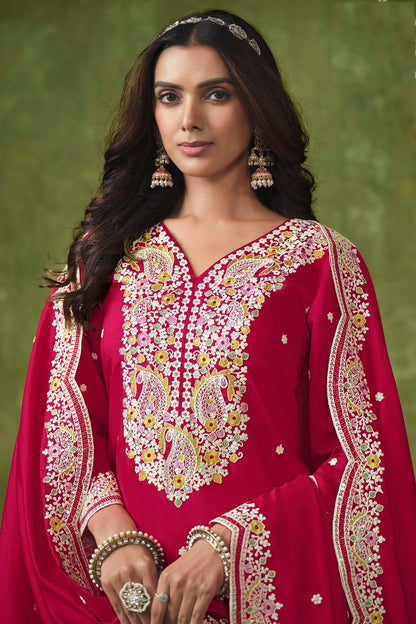 Pink Colour Roman Silk Patiala Suit