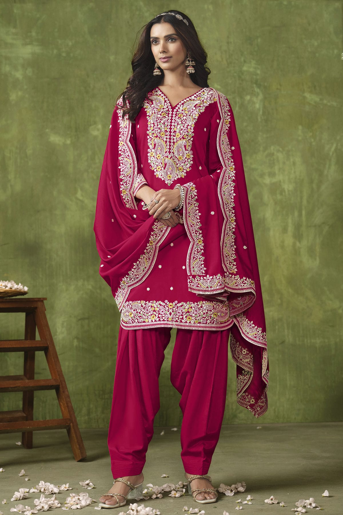 Pink Colour Roman Silk Patiala Suit