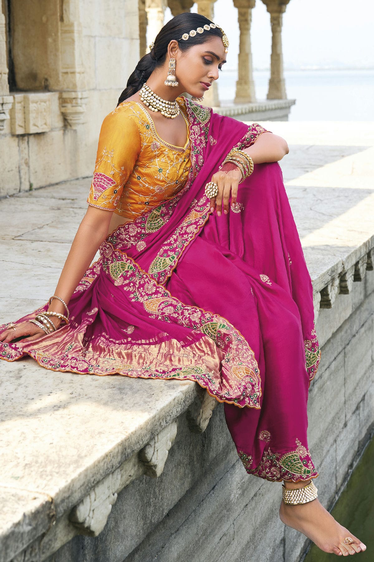 Pink Colour Satin Gajji Designer Saree