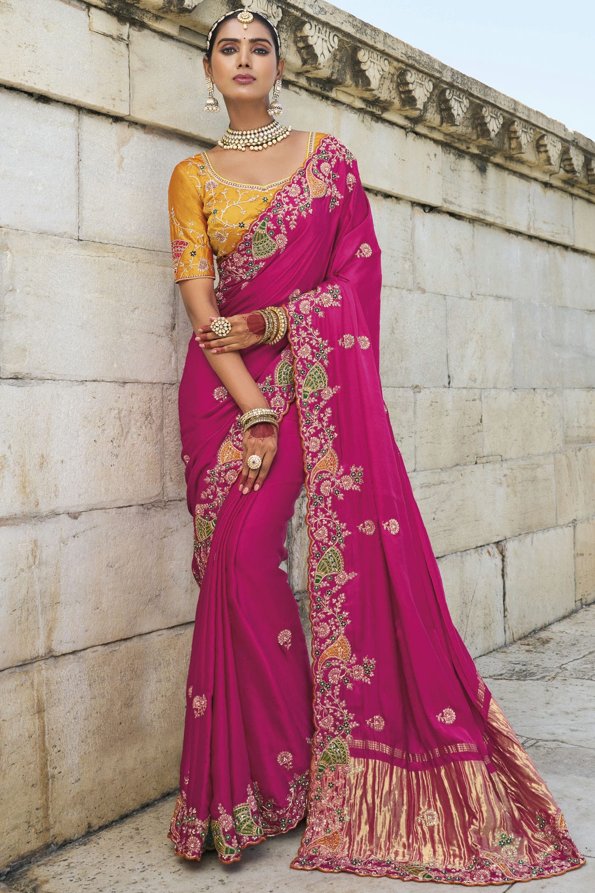 Pink Colour Satin Gajji Designer Saree