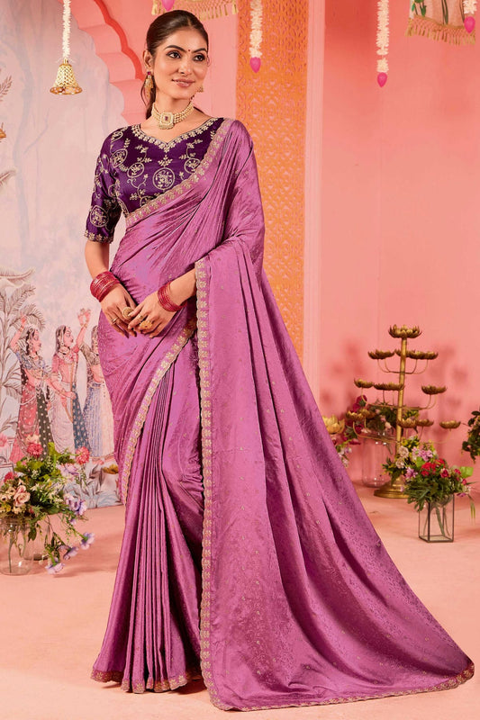 Pink Colour Satin Jacquard Designer Saree