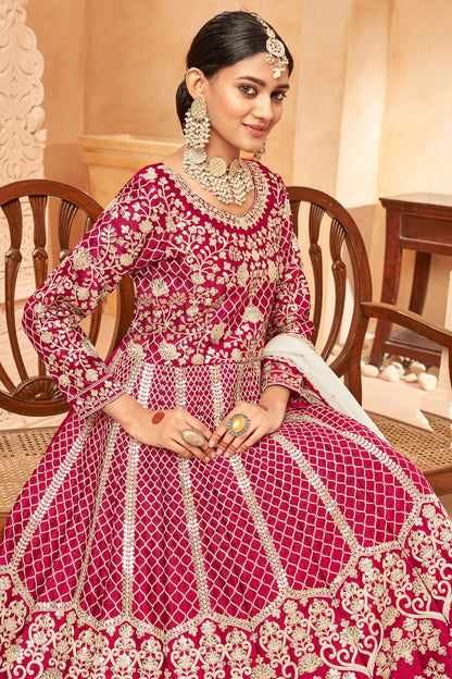 Pink Colour Semi Stitched Art Silk Anarkali Suit