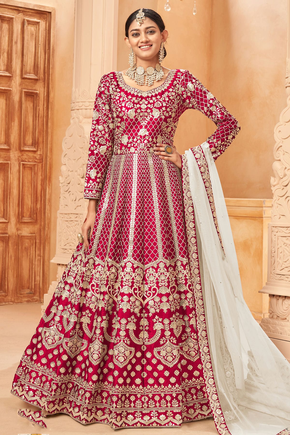 Pink Colour Semi Stitched Art Silk Anarkali Suit