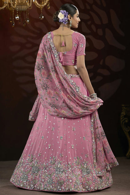 Pink Colour Semi Stitched Chinon Lehenga Choli VSLC1112517