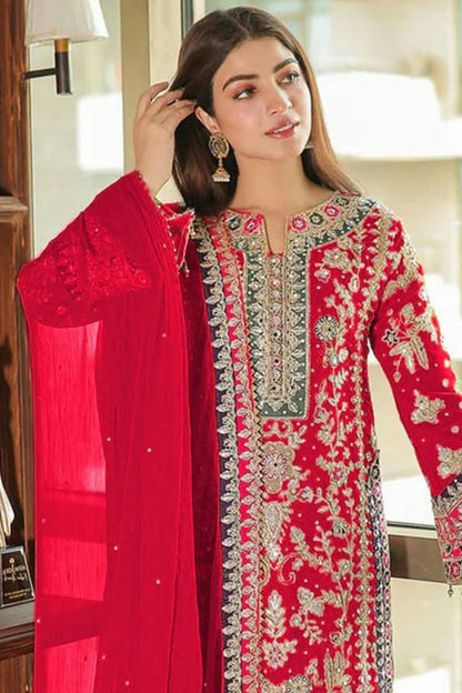 Pink Colour Semi Stitched Chinon Silk Pakistani Suit