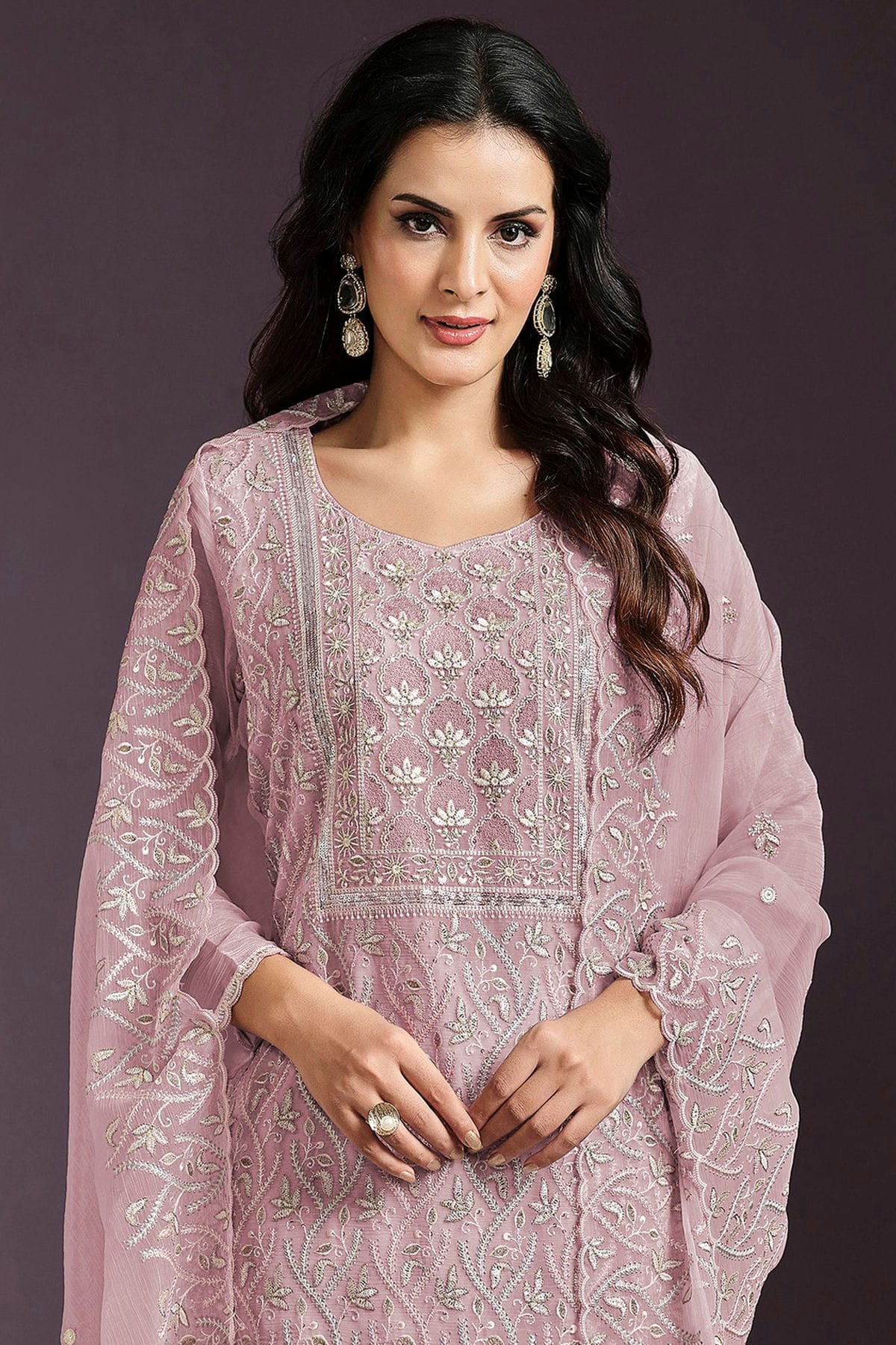 Pink Colour Semi Stitched Chinon Straight Suit VSSM1112775