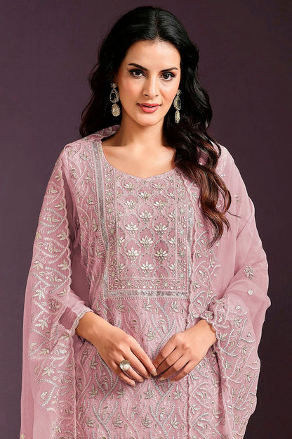 Pink Colour Semi Stitched Chinon Straight Suit VSSM1112775