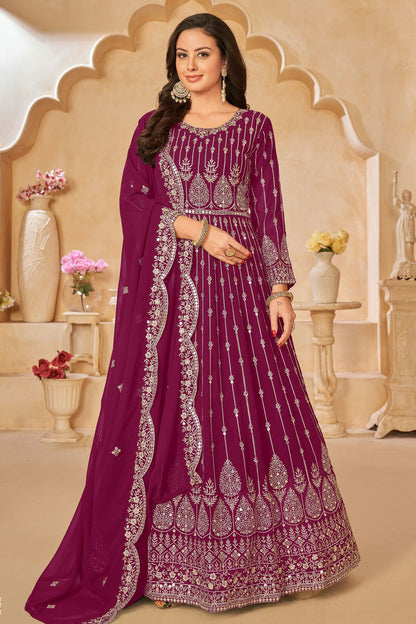 Pink Colour Semi Stitched Faux Georgette Anarkali Suit