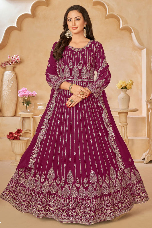 Pink Colour Semi Stitched Faux Georgette Anarkali Suit