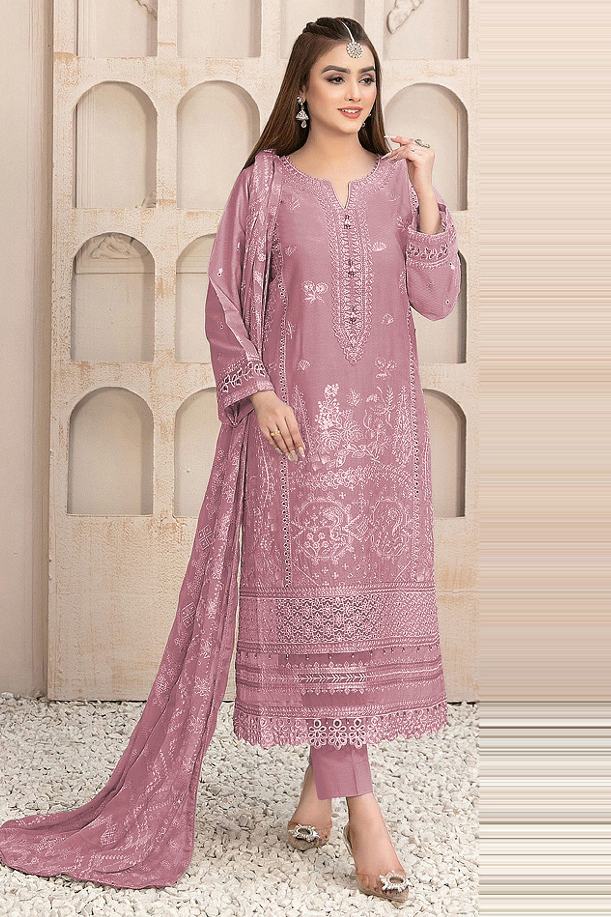 Pink Colour Semi Stitched Faux Georgette Pakistani Suit