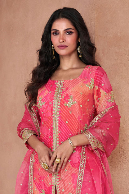 Pink Colour Semi Stitched Faux Georgette Sharara Suit