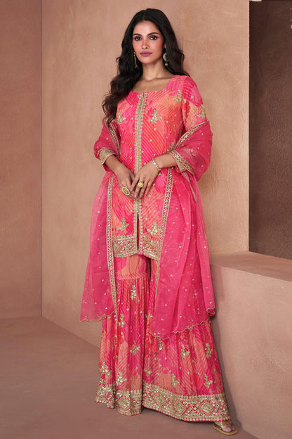 Pink Colour Semi Stitched Faux Georgette Sharara Suit