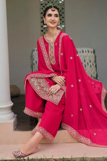 Pink Colour Semi Stitched Georgette Palazzo Pant Suit