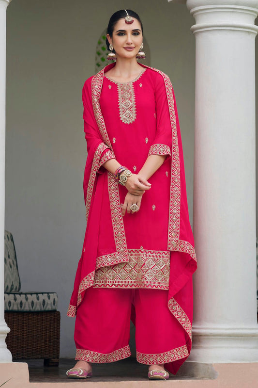 Pink Colour Semi Stitched Georgette Palazzo Pant Suit