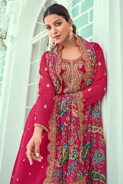 Pink Colour Semi Stitched Georgette Pant Style Suit