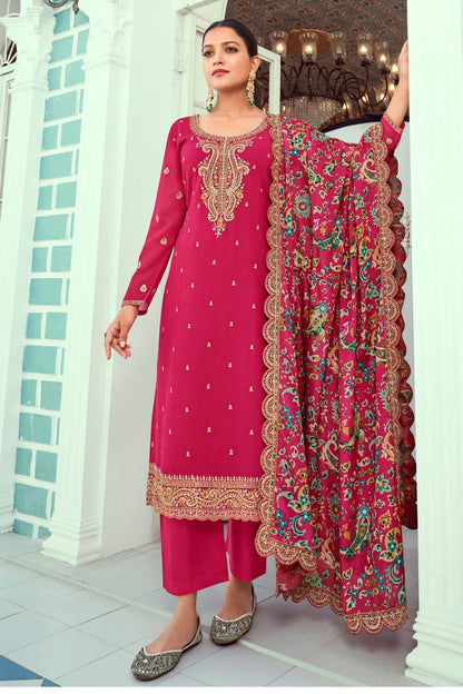 Pink Colour Semi Stitched Georgette Pant Style Suit