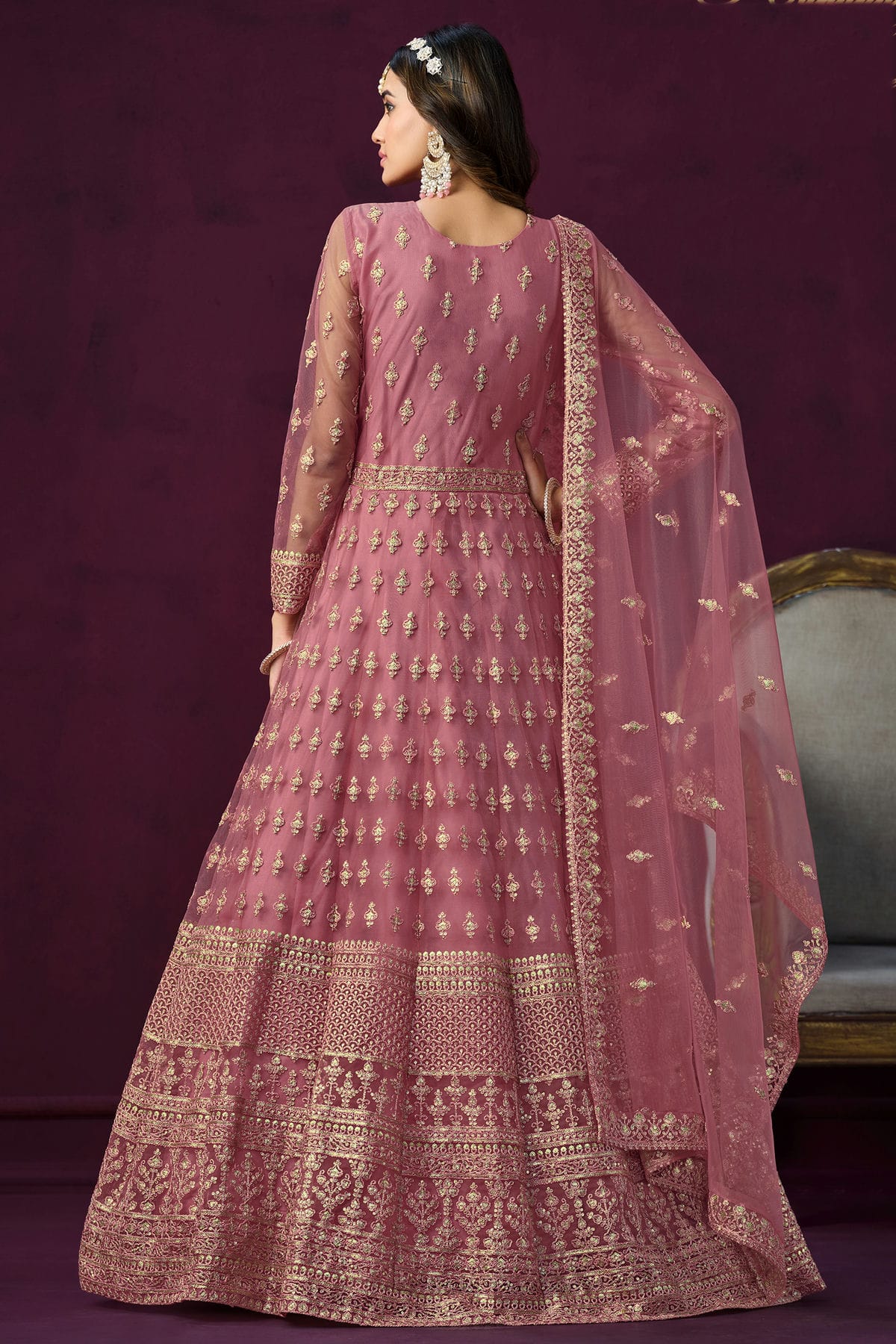 Pink Colour Semi Stitched Net Anarkali Suit