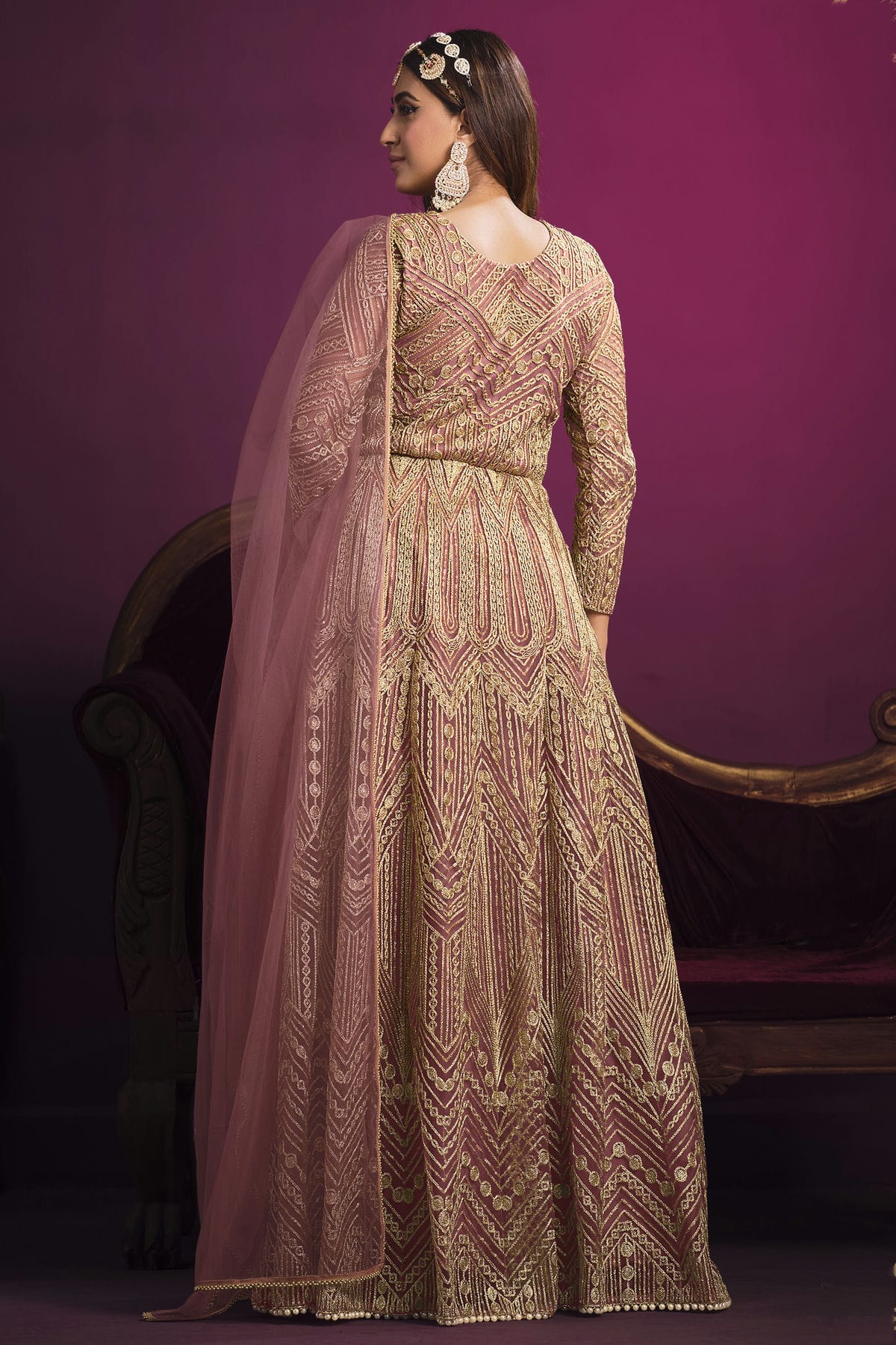 Pink Colour Semi Stitched Net Pant Style Suit