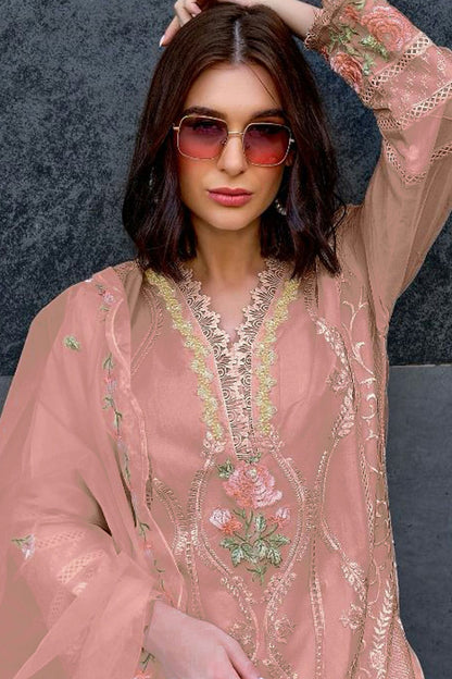 Pink Colour Semi Stitched Organza Pakistani Suit