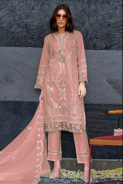 Pink Colour Semi Stitched Organza Pakistani Suit