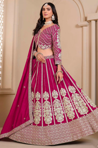 Pink Colour Semi Stitched Shimmer Art Silk Lehenga Choli