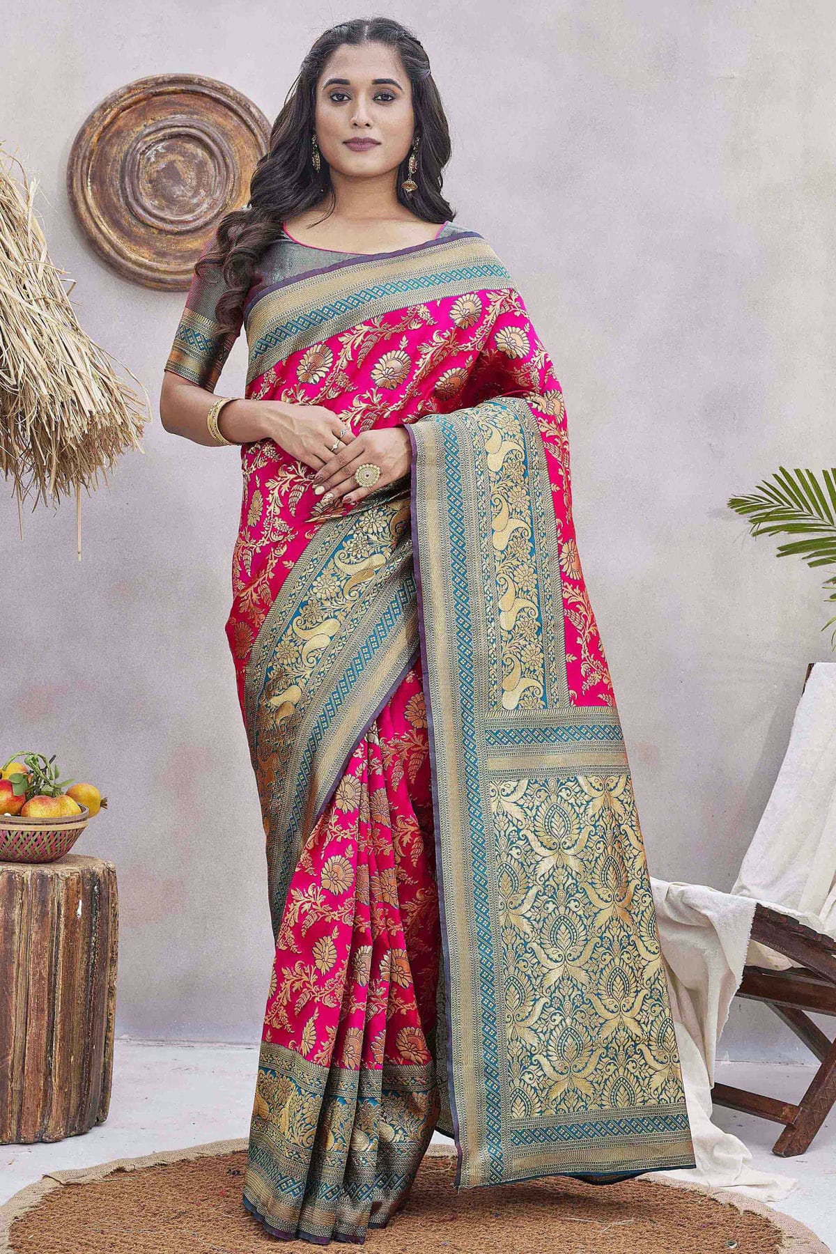 Pink Colour Silk Blend Traditional Saree