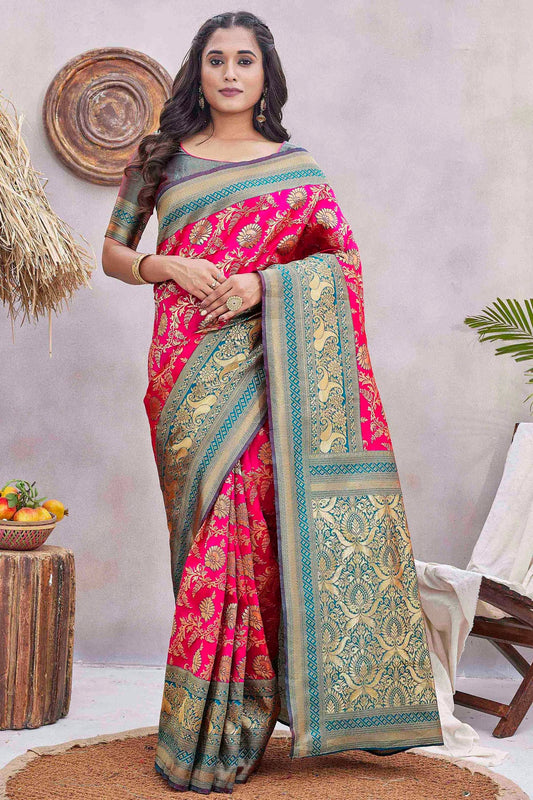 Pink Colour Silk Blend Traditional Saree