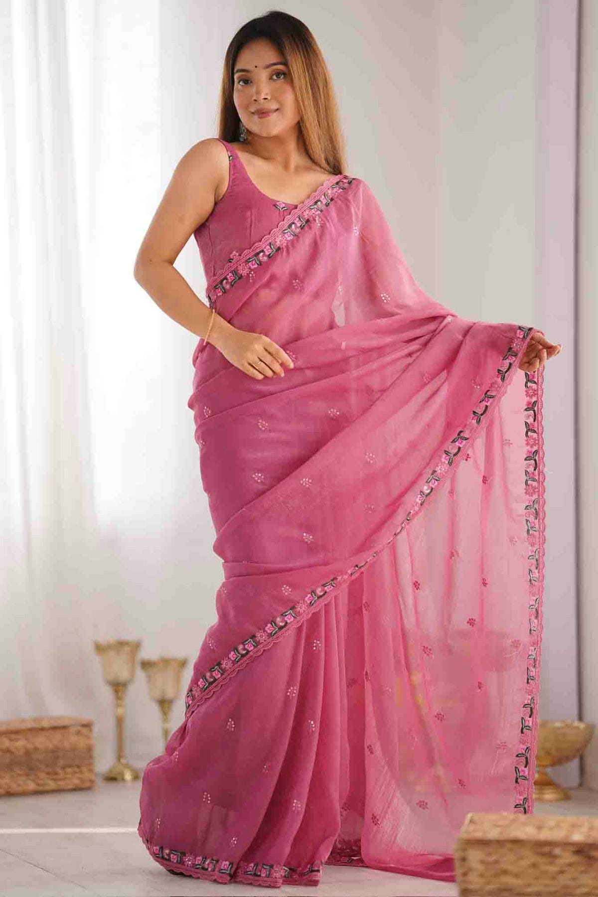 Pink Colour Silk Designer Saree