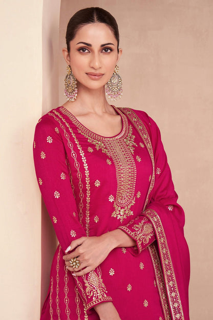 Pink Colour Silk Palazzo Pant Suit