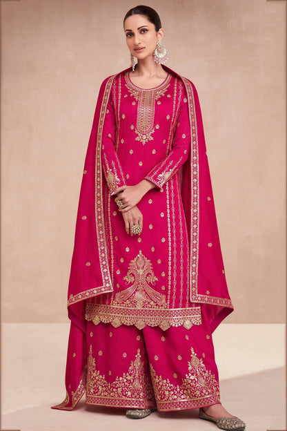 Pink Colour Silk Palazzo Pant Suit