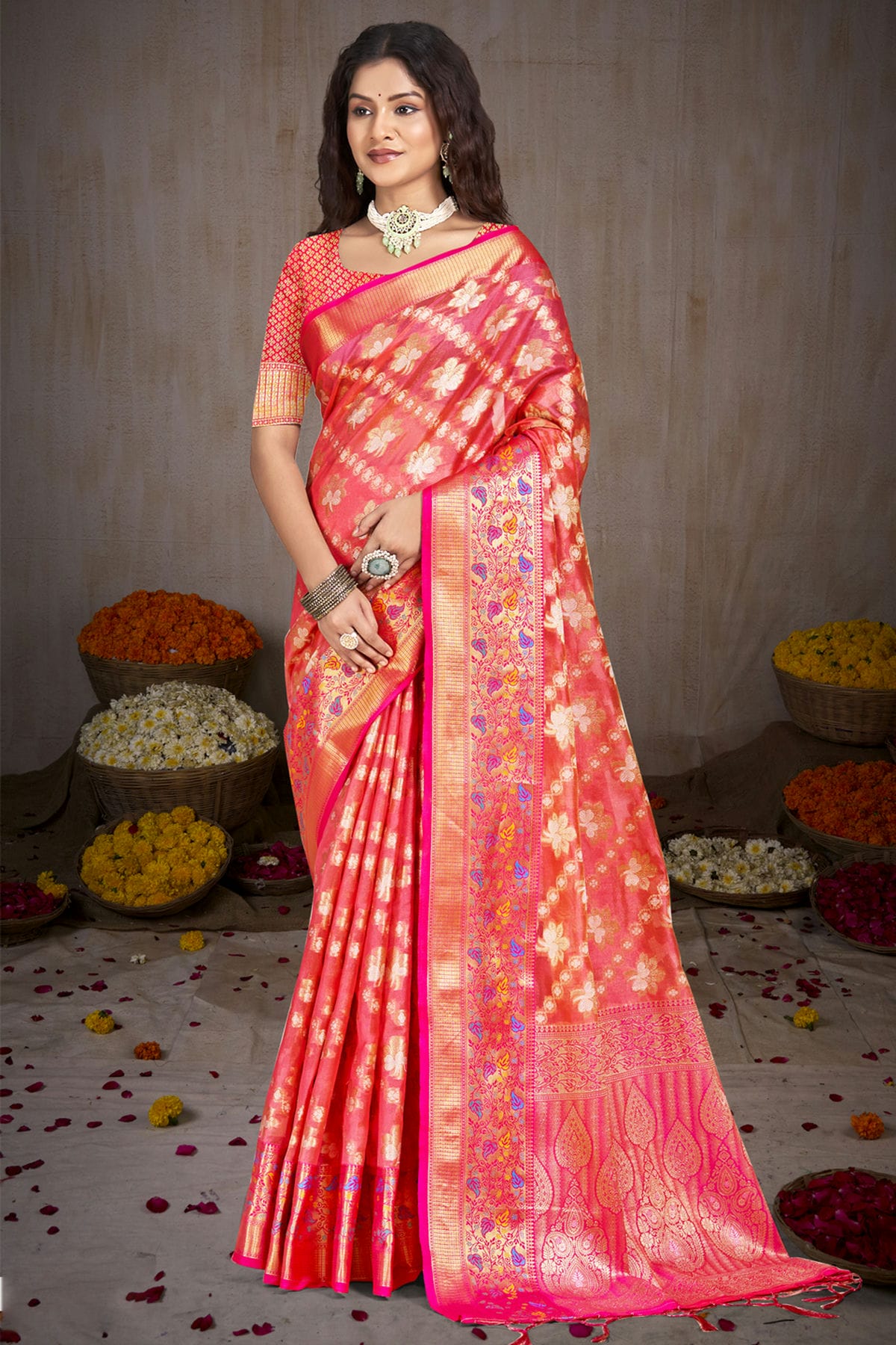 Pink Colour Silk Traditional Saree