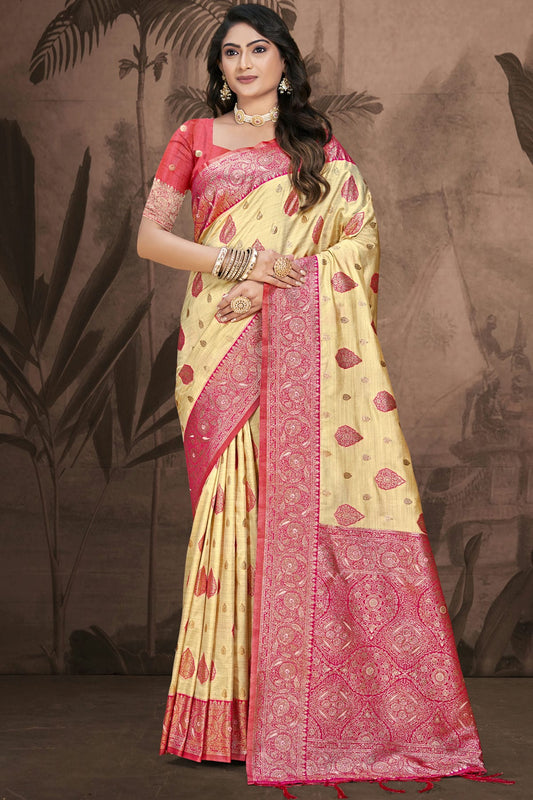 Pink Colour Silk Woven Work Traditional Saree