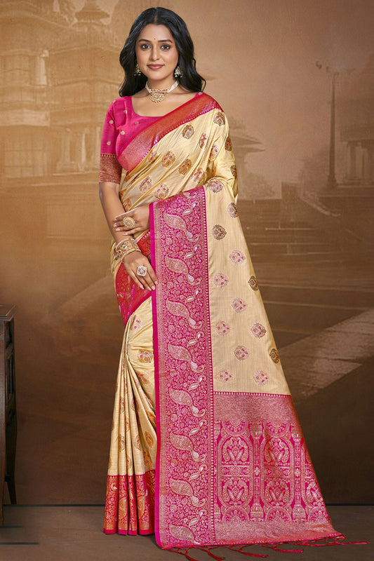 Pink Colour Silk Woven Work Traditional Saree