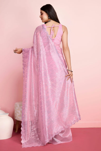 Pink Colour Silver Twill Net Saree