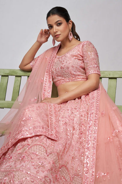 Pink Colour Soft Net Lehenga Choli