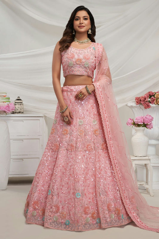 Pink Colour Soft Net Lehenga Choli