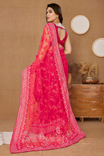 Pink Colour Soft Net Saree