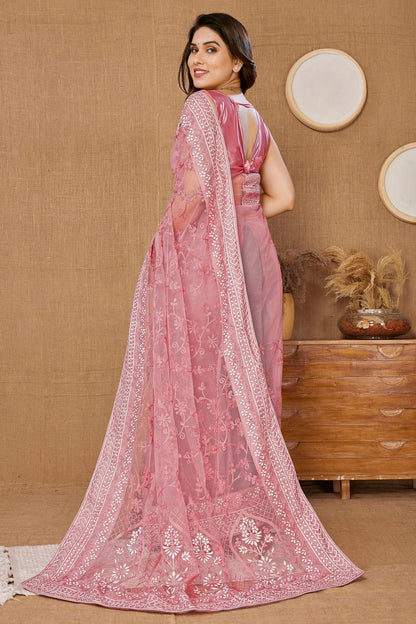 Pink Colour Soft Net Saree