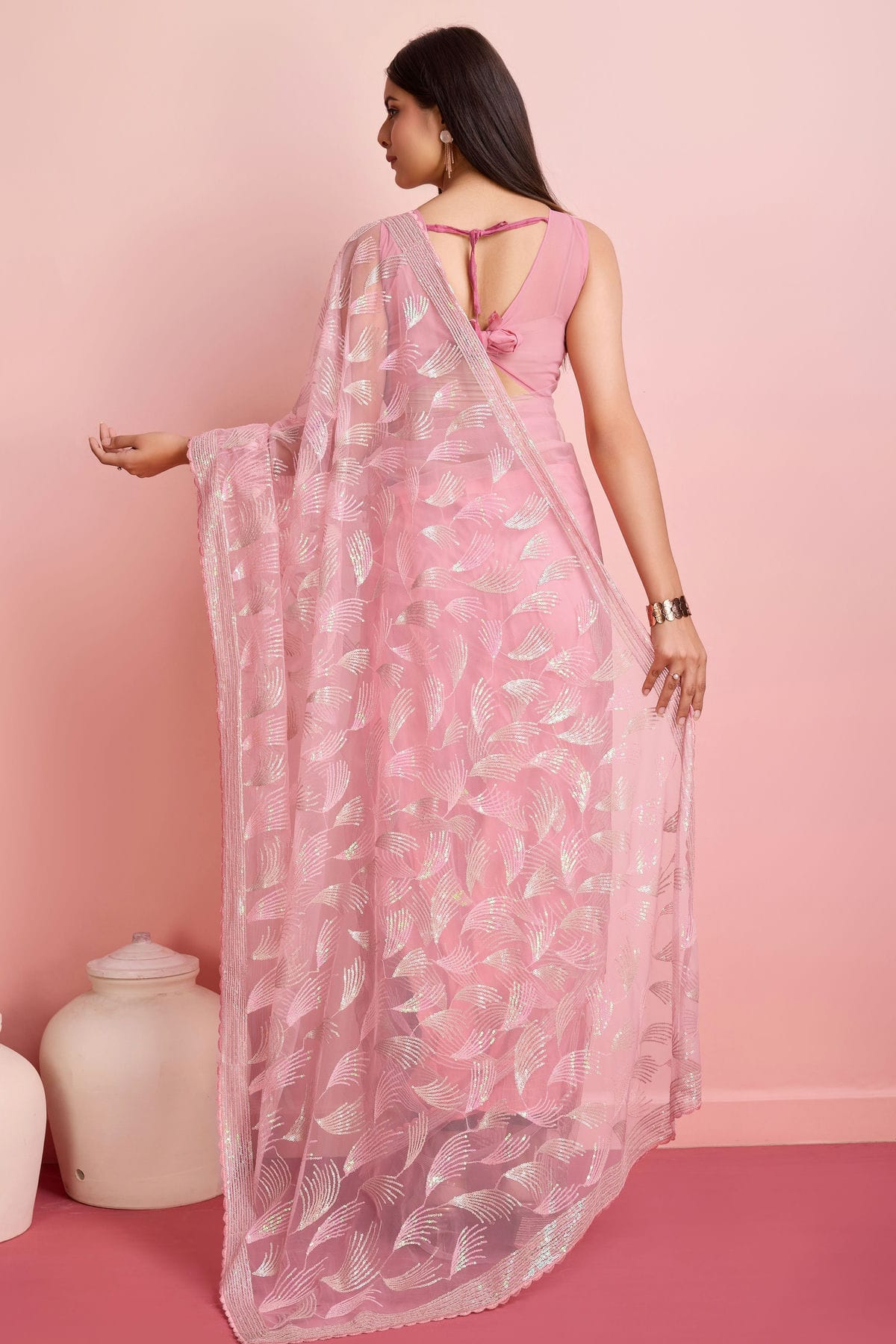 Pink Colour Soft Net Saree