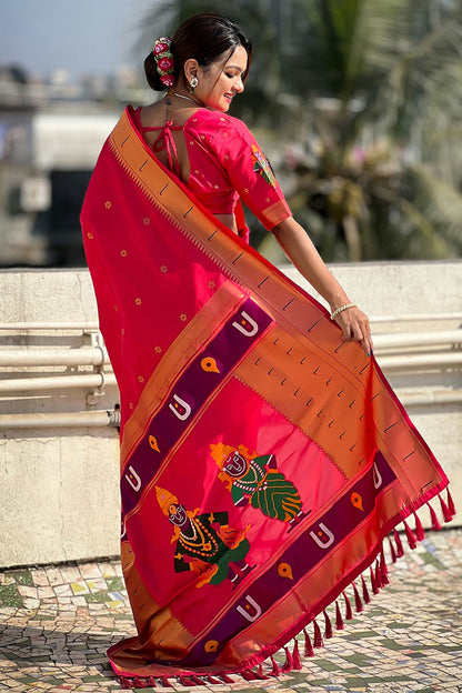 Pink Colour Soft Silk Paithani Saree