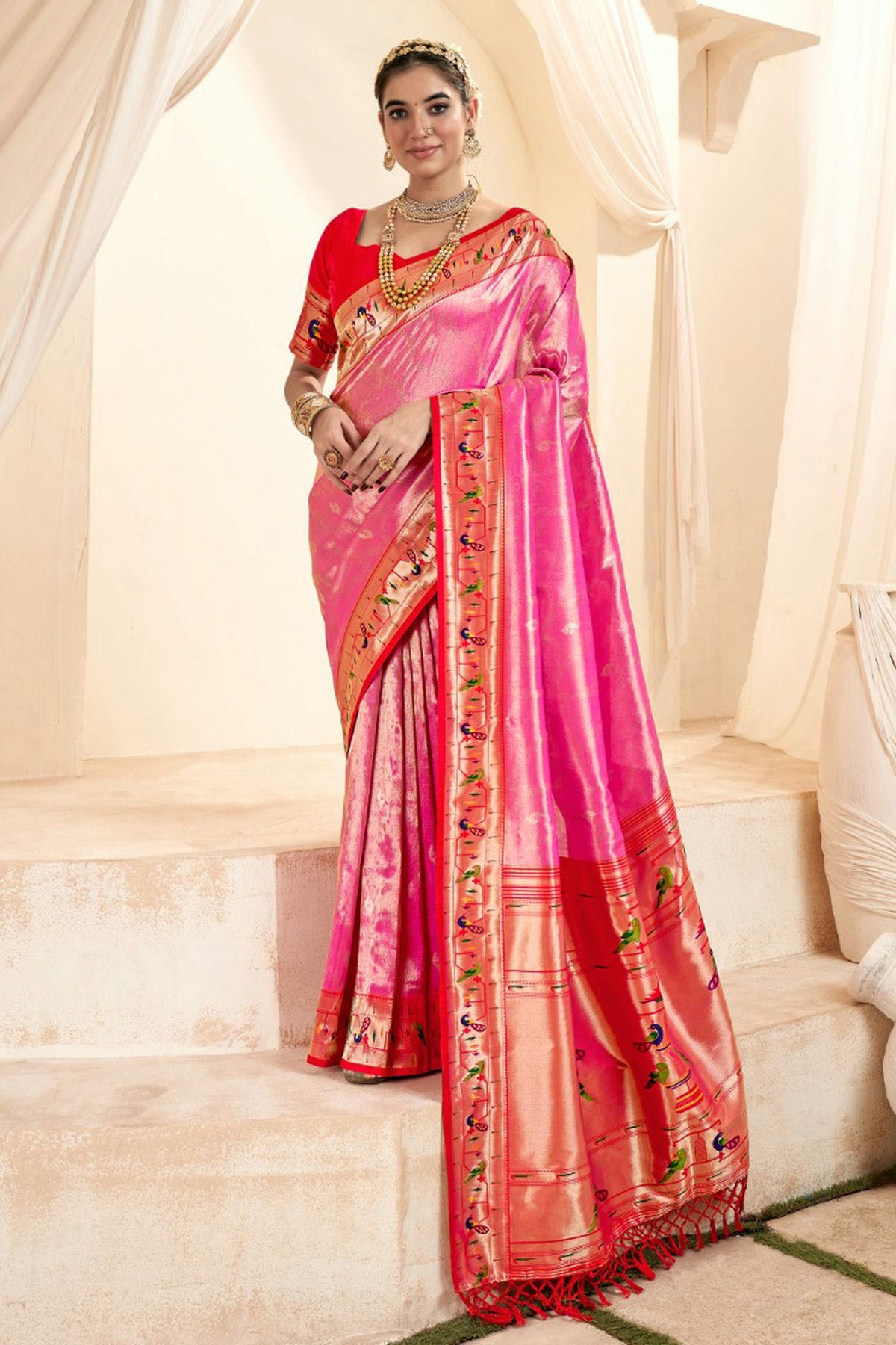 Pink Colour Soft Tissue Silk Saree