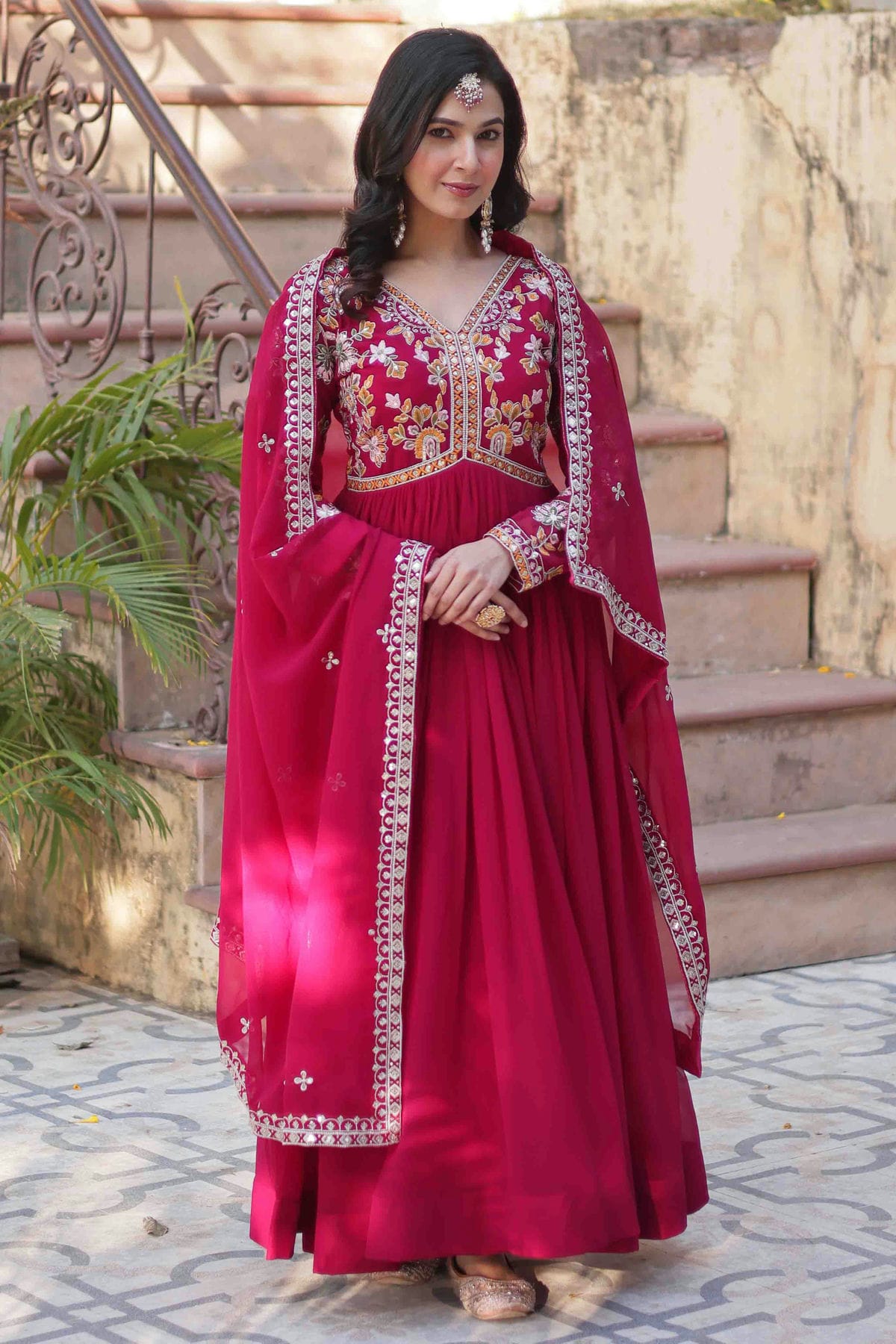 Pink Colour Stitched Faux Georgette Gown VSGW1112808