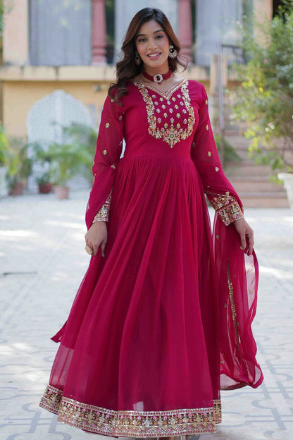 Pink Colour Stitched Faux Georgette Gown VSGW1112813