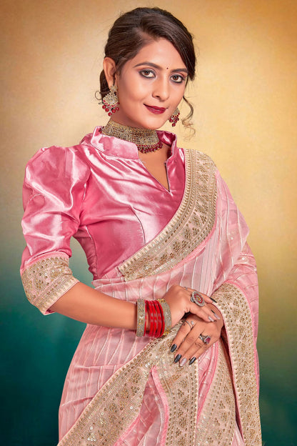 Pink Colour Tissue Designer Saree